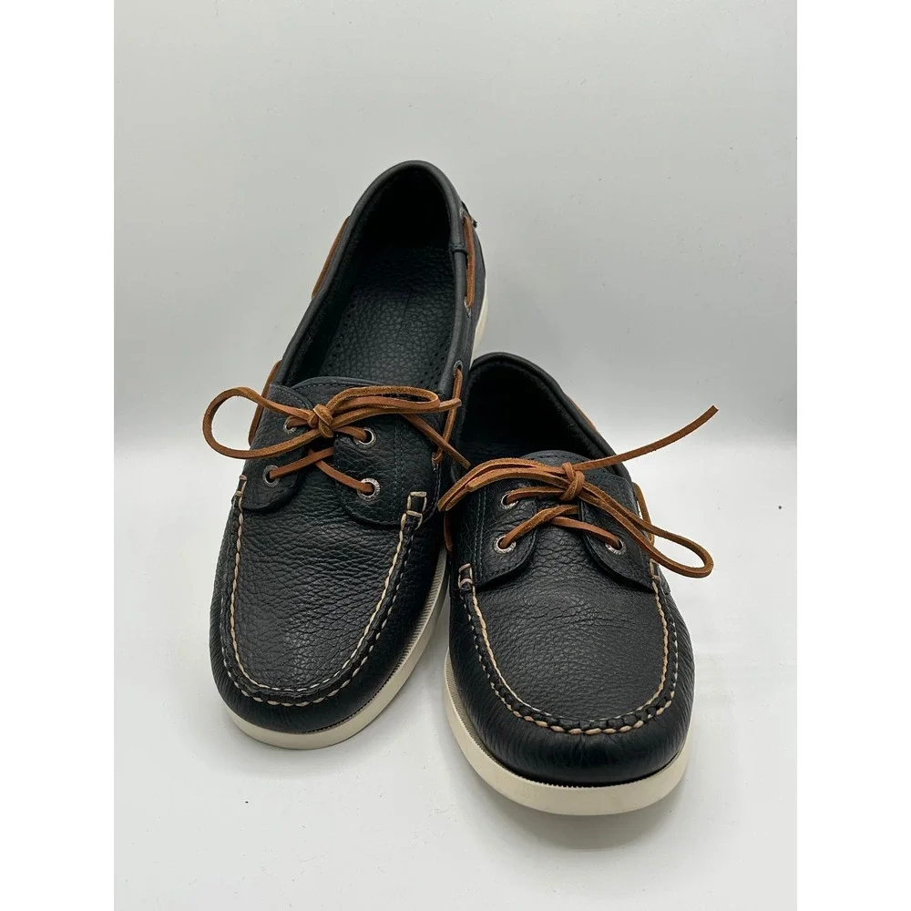 LL Bean Casco Bay Boat Shoes Men Sz 11.5 D Navy Blue Pebbled Leather 233933